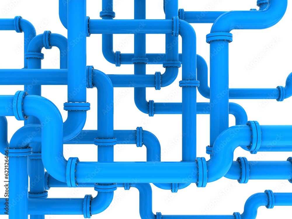 3d illustration of blue pipes system