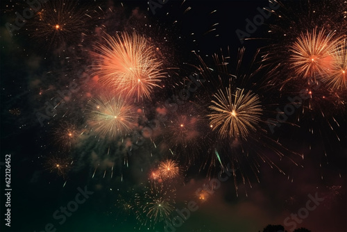 Generative AI. fireworks background in the night sky