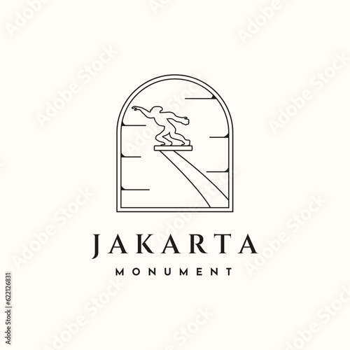 jakarta monument line art logo vector minimalist illustration design, dirgantara iconic monument logo design