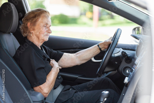 Elderly woman behind the steering wheel of a car © Designpics