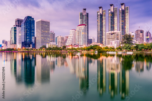 Bangkok, Thailand skyline from Benjakiti Park. © Designpics