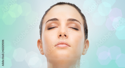 Photography Beautiful young woman portrait with clean flawless skin and eyes closed