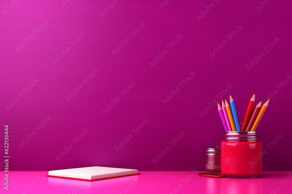 School concept pencils table magenta background School concept pencils table magenta background