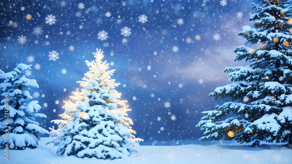 クリスマス背景、モミの木、雪｜Christmas background, fir tree and snow,Generative AI