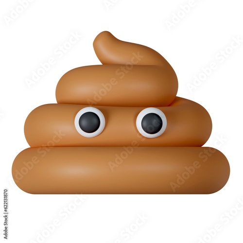 3d Poop brown Emotion. icon isolated on gray background. 3d rendering illustration. Clipping path.