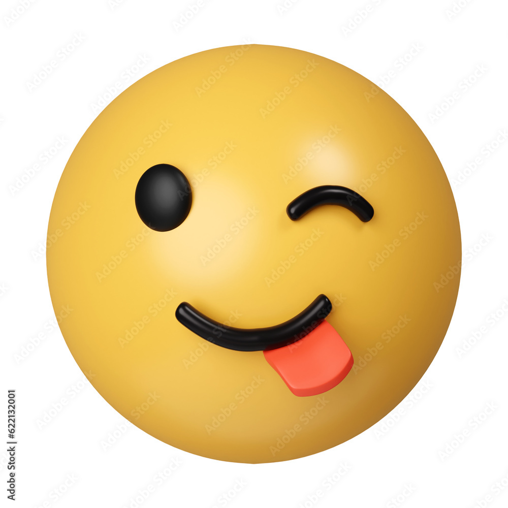 Fototapeta premium 3d Yummy emoji. Smiling emoticon licking lips, savoring food. icon isolated on gray background. 3d rendering illustration. Clipping path.