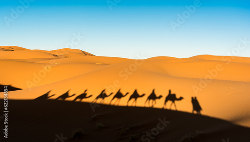 camels silhouette in the desert