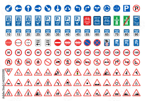 Traffic signs. Traffic-Road Sign Collection web icons. Vector traffic signs design. photo