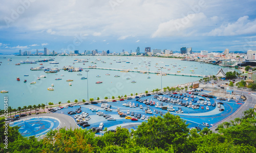 Pattaya city high angle view overlooking the sea sky and pattaya city