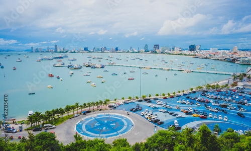 Pattaya city high angle view overlooking the sea sky and pattaya city