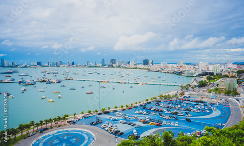 Картината върху платно Pattaya city high angle view overlooking the sea sky and pattaya city