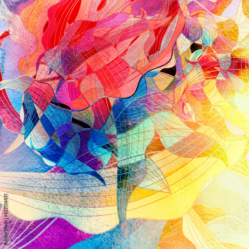 Abstract watercolor background with various colored elements fantastic