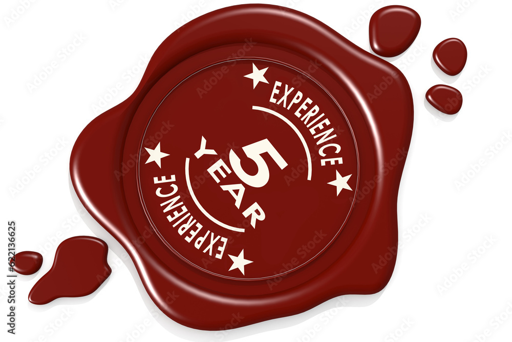 Label seal of 5 Year experience isolated on white background, 3D rendering Label seal of 5 Year experience isolated on white background, 3D rendering
