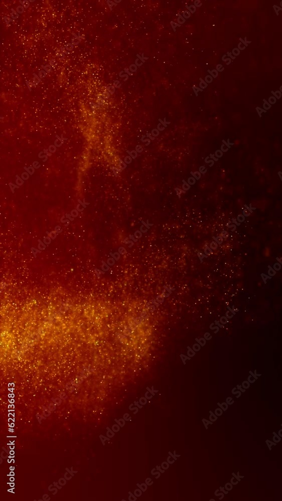 Golden red rising abstract magic stars particles lights swirl loop background. Vertical luxury and glamor 3D animation motion backdrop. Glowing slow motion amber sparks for luxury product shot. Golden red rising abstract magic stars particles lights swirl loop background. Vertical luxury and glamor 3D animation motion backdrop. Glowing slow motion amber sparks for luxury product shot.
