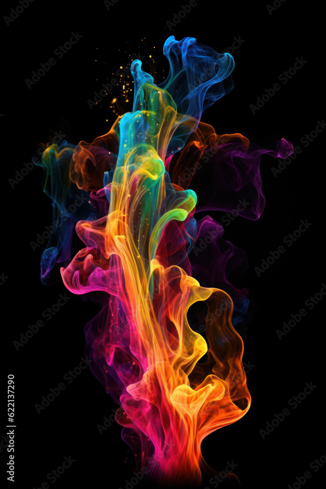 Obraz premium Colorful neon smoke on black background