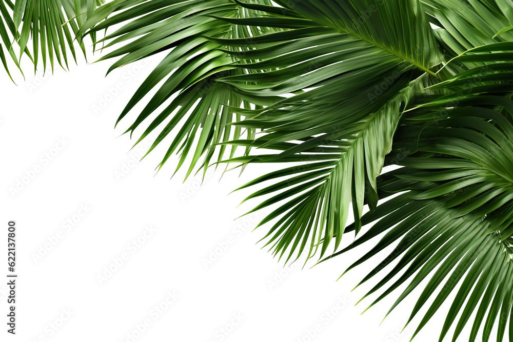 lush green curved palm leaves on isolated white background PNG lush green curved palm leaves on isolated white background PNG