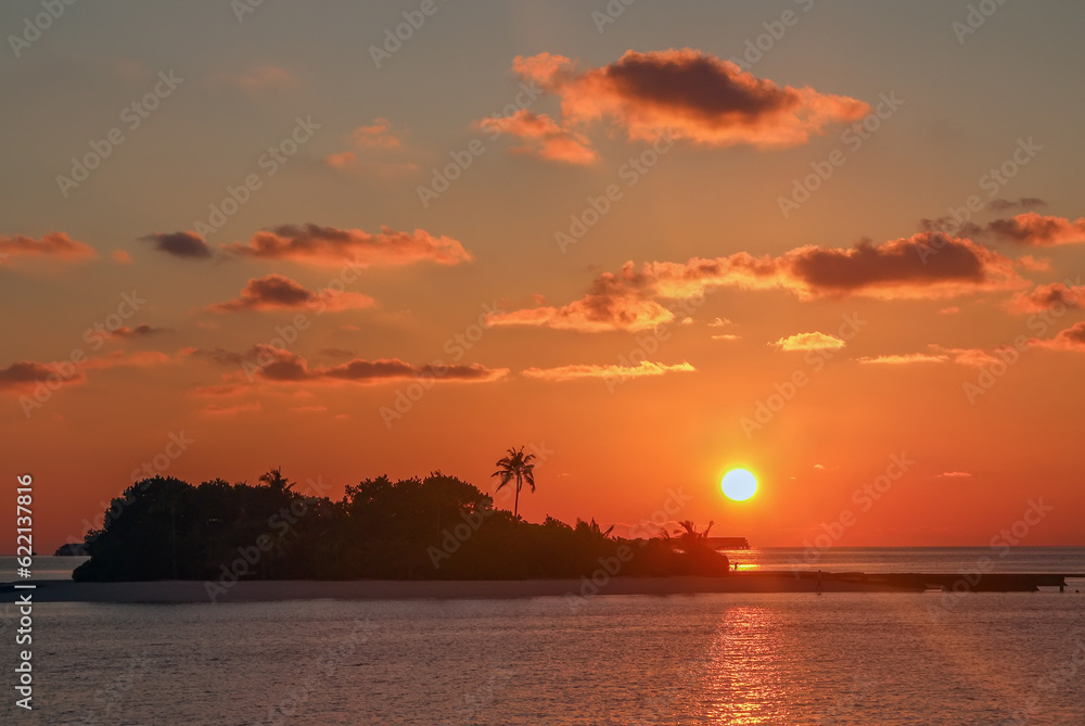 sunset in the ocean near Maldives