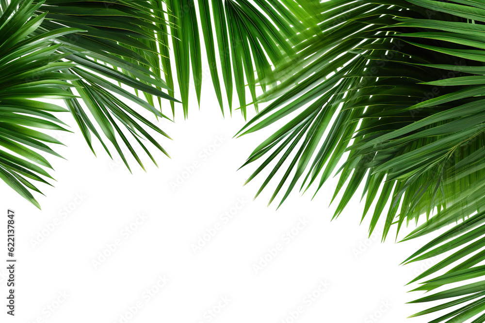 Fototapeta premium lush green curved palm leaves on isolated white background PNG