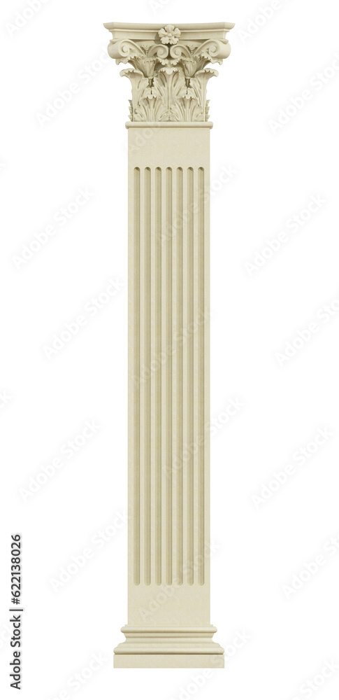 Fototapeta premium Front view of Corinthian column isolated on white - 3d rendering