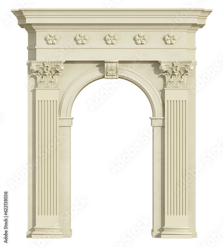 Front view of a classic arch with Corinthian column isolated on white - 3d Rendering