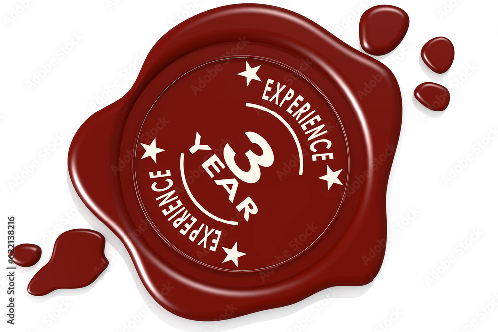 Label seal of 3 year experience isolated on white background, 3D rendering Label seal of 3 year experience isolated on white background, 3D rendering