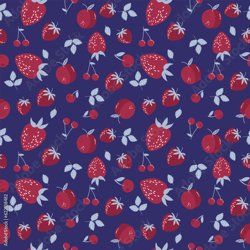 Simple and cute strawberry and cherry seamless pattern for kids. Creative kids texture for fabric, wrapping, textile, wallpaper, apparel etc. 
