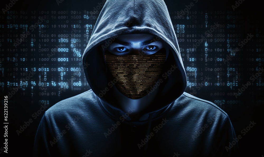 hacker in front of a data code background hacker in front of a data code background