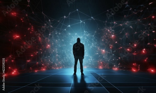hacker sillhuette in front of a data code background photo