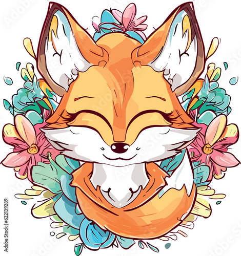 Fox Amidst a Garden of Watercolor Flowerscapes photo