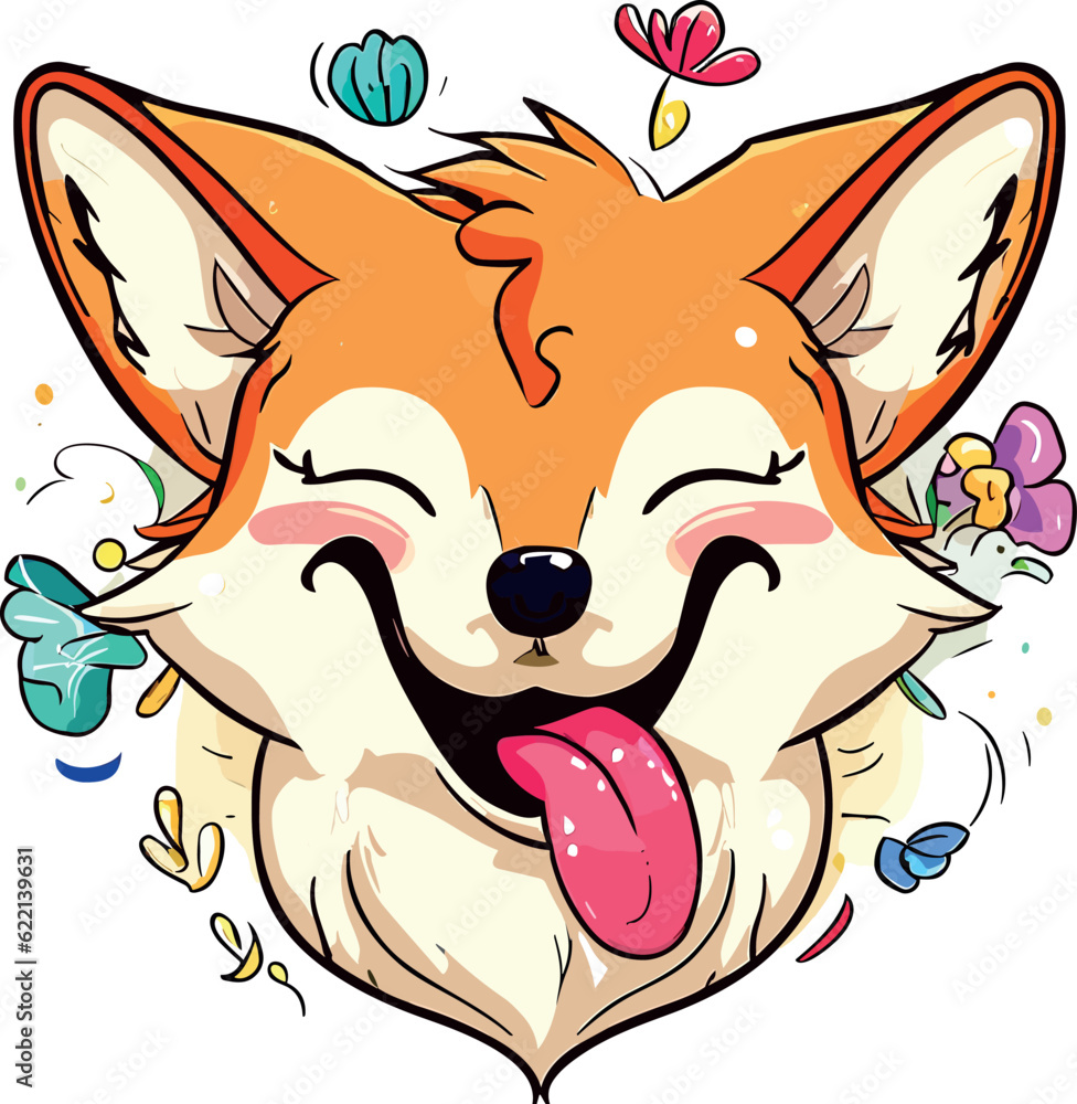 Naklejka premium Fox Face Amongst Vibrant Watercolor Blossoms