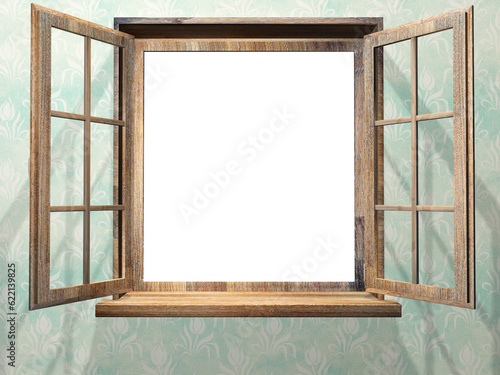 Open wooden window. 3d render