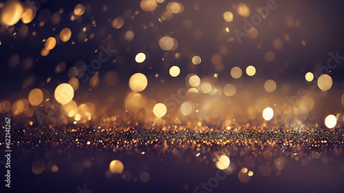 Radiant Shimmer: Abstract Glitter Lights Background in Gold and Black, De-Focused Banner. created with Generative AI