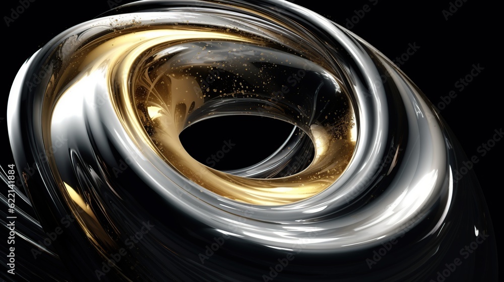 swirl of liquid gold and silver against a black background Generative AI swirl of liquid gold and silver against a black background Generative AI