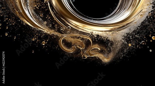 swirl of liquid gold and silver against a black background Generative AI