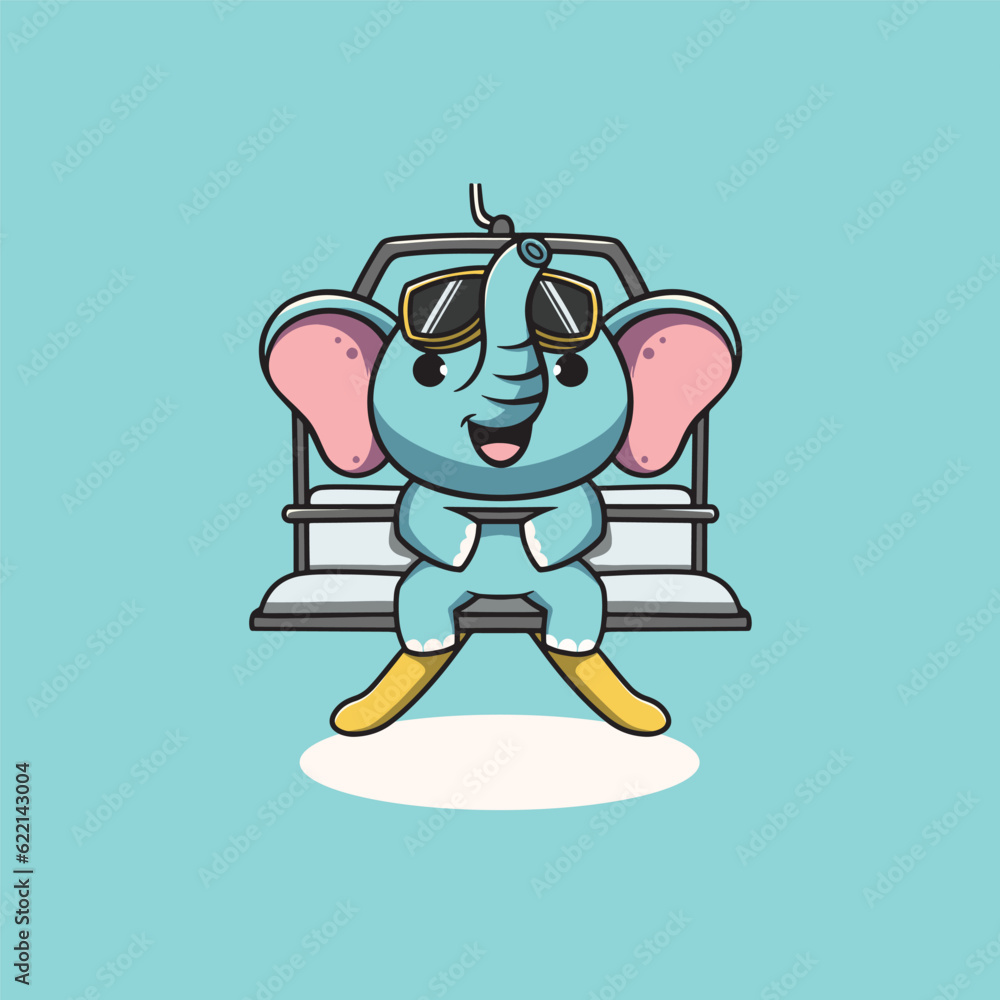 Cute elephant on chairlifts cartoon illustration Cute elephant on chairlifts cartoon illustration