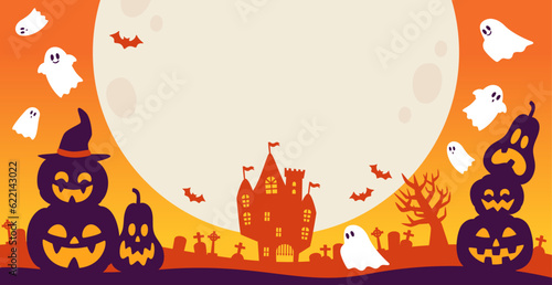 Orange Halloween background material, full moon and pumpkin