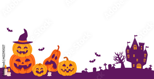 Fototapete Halloween background, pumpkin and castle silhouette, transparent background