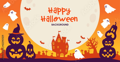 Orange Halloween background material, full moon and pumpkin