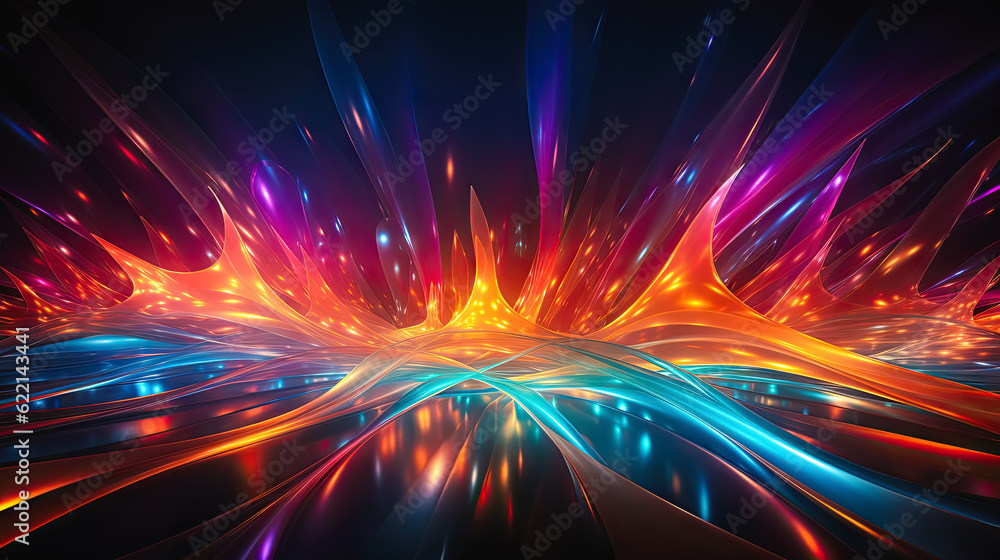 An AI generated illustration showcasing an abstract pattern of neon light waves, creating a visually striking image that captures the essence of a futuristic style