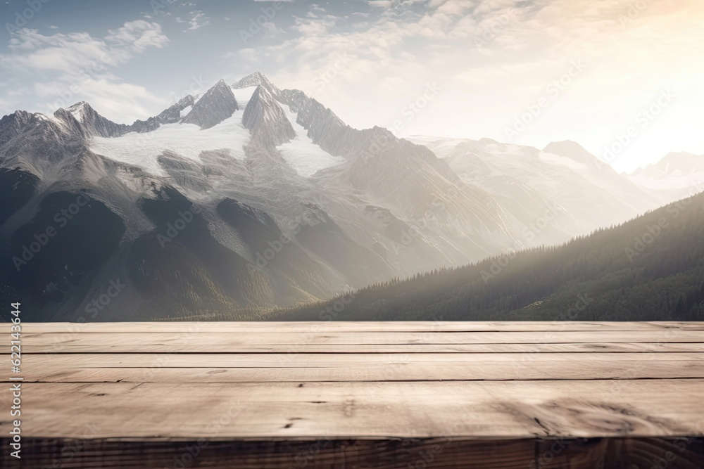 wooden board with mountain background wooden board with mountain background