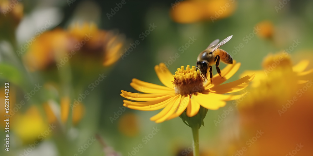 bee on yellow flower bee on yellow flower