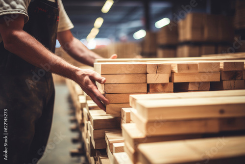 Man working at sawmill warehouse, Generative AI photo