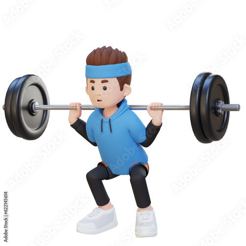 3D Sportsman Character Building Lower Body Strength with Barbell Squat Workout