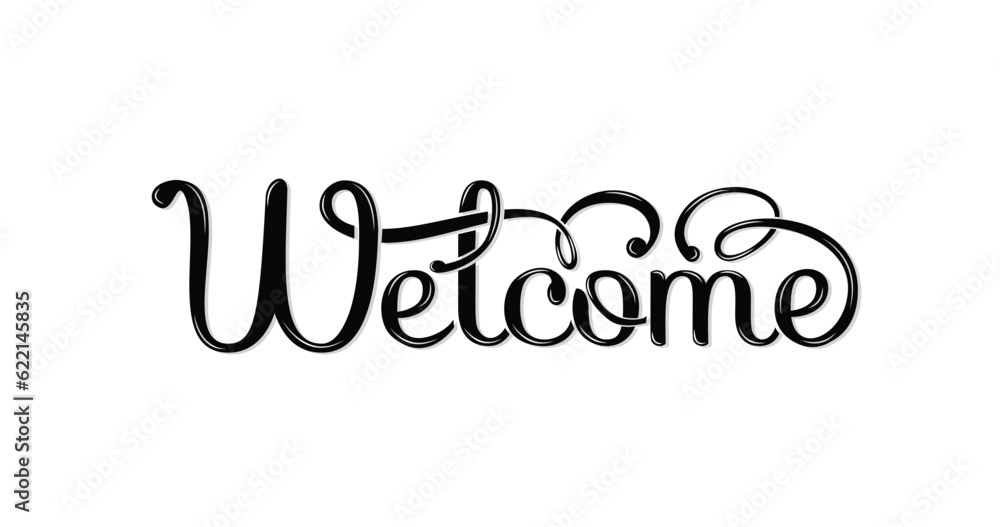 Welcome lettering text. Handwritten calligraphic inscription with smooth lines in black color. Great for banners, Posters, and t-shirt printing.
Welcome lettering text. Handwritten calligraphic inscription with smooth lines in black color. Great for banners, Posters, and t-shirt printing.