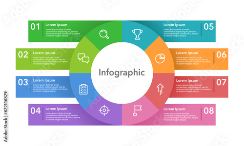 Infographic circle with 8 options for business presentation. Vector illustration.