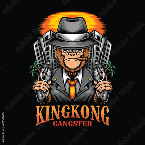 gangster ape holding gun vecto