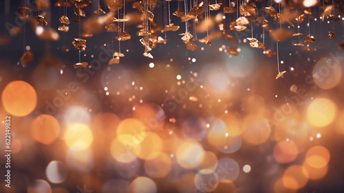 A golden bokeh, with defocused lights in warm hues of gold. Generative AI 