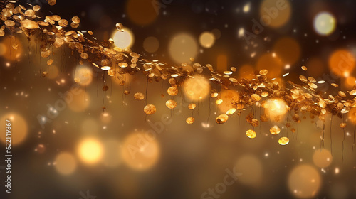 A golden bokeh, with defocused lights in warm hues of gold. Generative AI 