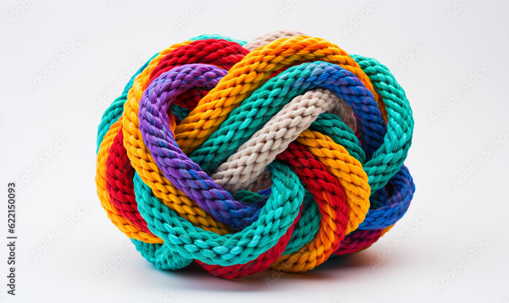 A tangled pile of coloured rope. Confusion and thought process concept A tangled pile of coloured rope. Confusion and thought process concept