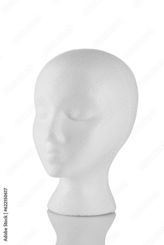 Styrofoam head 3/4 view isolated on white background